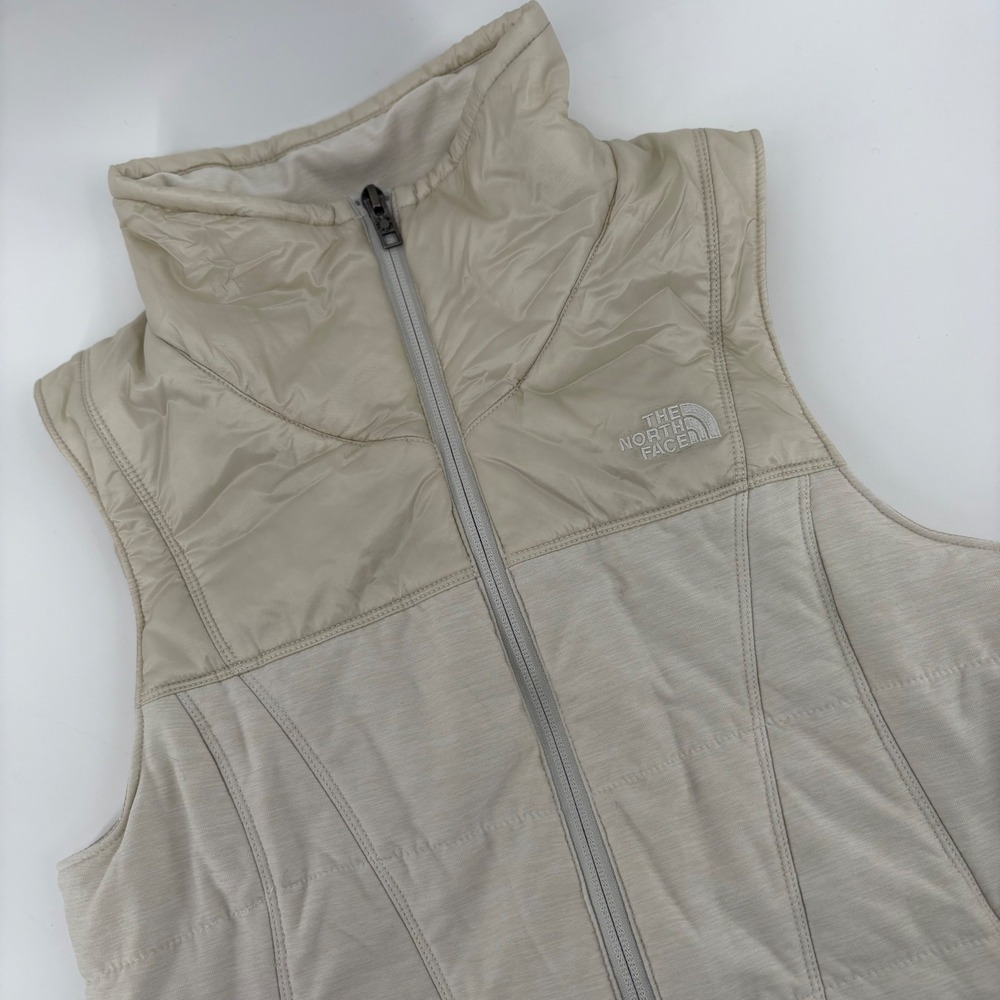 The North Face Womens Puffer Vest Cream Beige Size S Full Zip Insulated